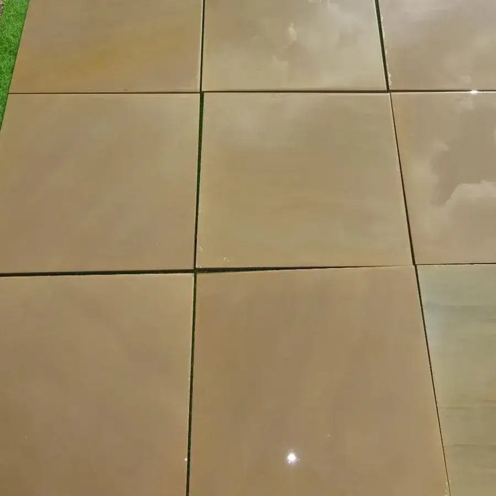 Raj green Indian sandstone paving slabs 600 x 600