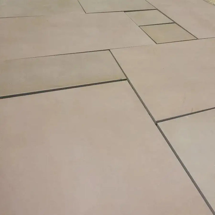 Raj green smooth sawn honed Indian sandstone patio slabs