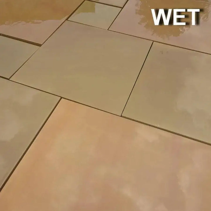 smooth sawn honed Indian sandstone Raj green patio slabs
